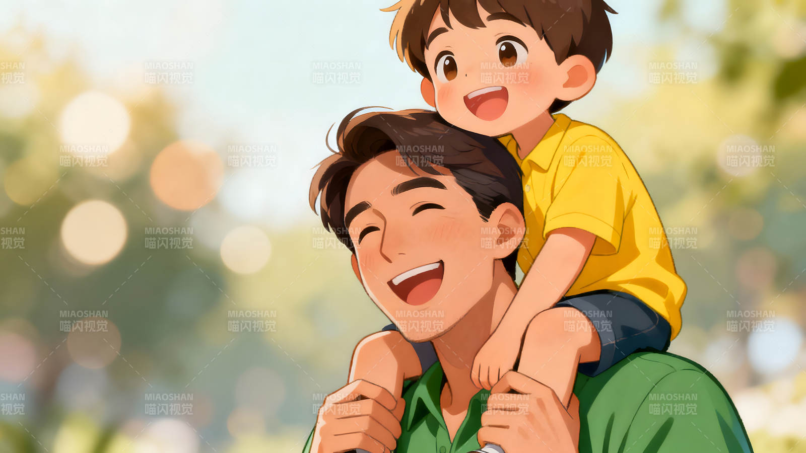 父亲肩上的快乐时光图片