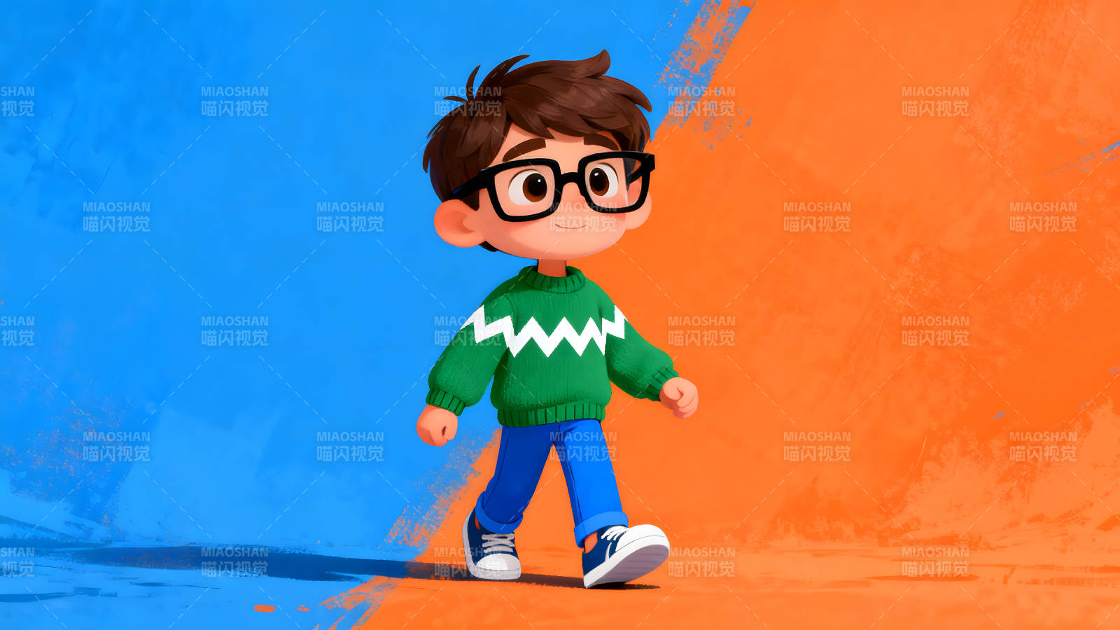 卡通男孩走在背景上图片