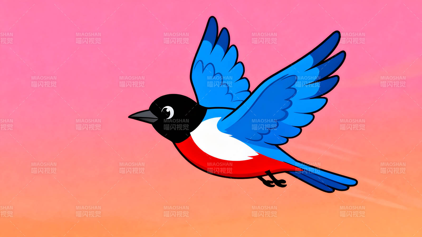 卡通鳥兒飛翔在天空-圖片