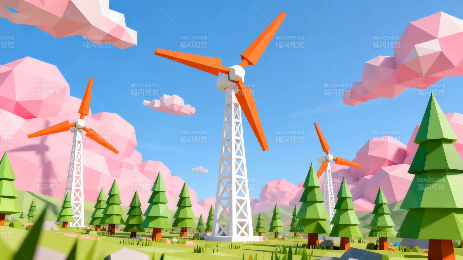 风车景色美丽清新天空蔚蓝-图片