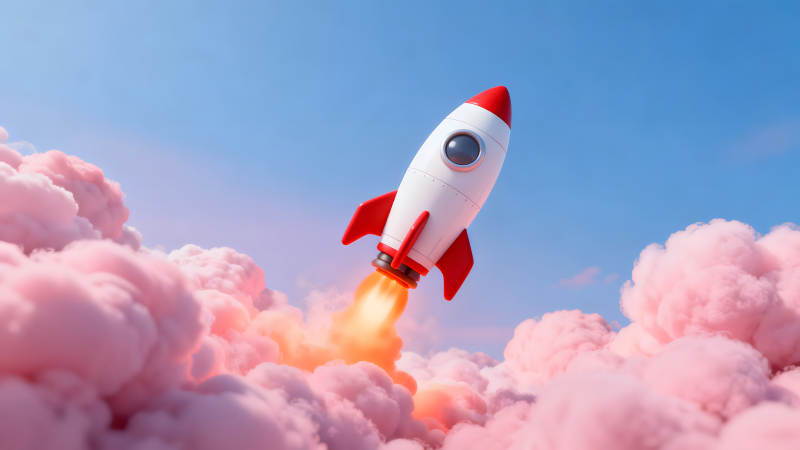 火箭發(fā)射升空穿過粉色云朵-圖片