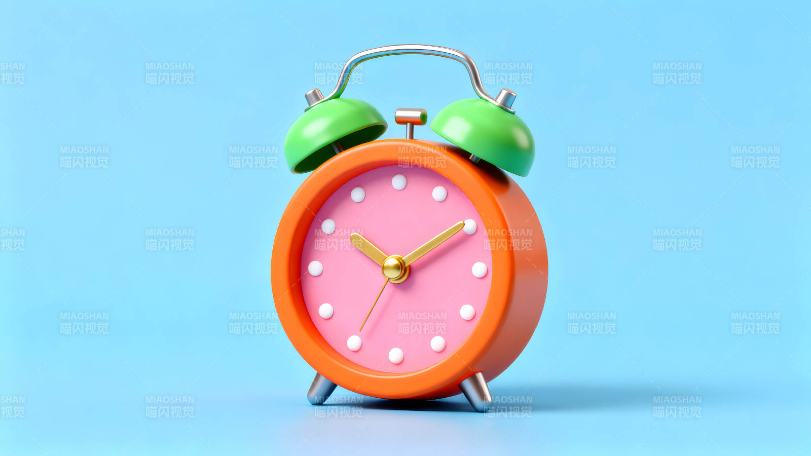卡通闹钟特写橙色绿色搭配图片