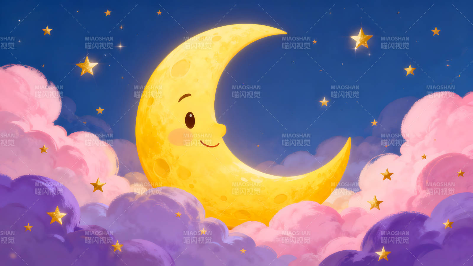 卡通月亮和星星在云朵中图片