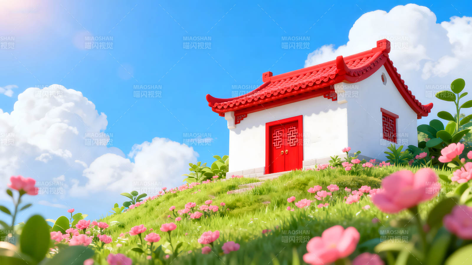 晴空下的中國風小屋-圖片