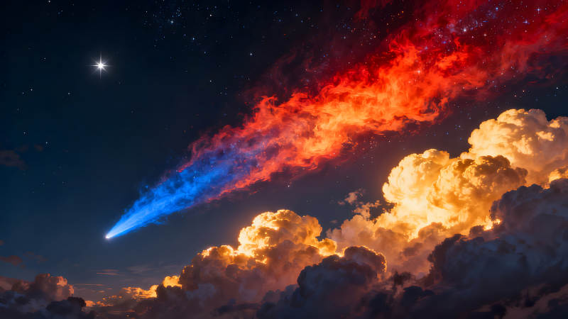 星空火焰與云層交織的宇宙奇景-圖片