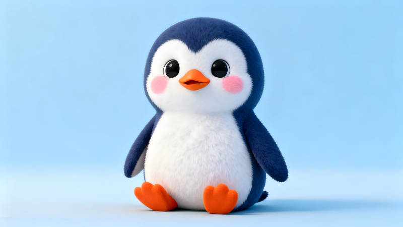 可爱卡通企鹅蓝色背景-图片