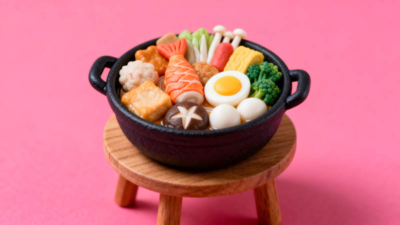 迷你火锅美食特写粉色背景-图片