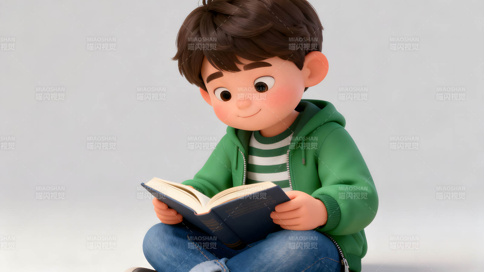 男孩阅读书籍专注认真-图片