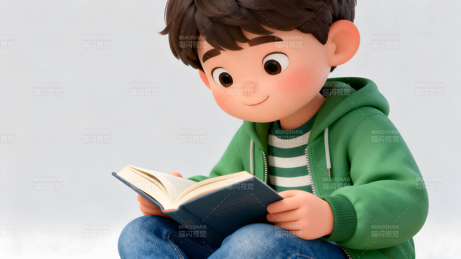 男孩看书卡通形象图片