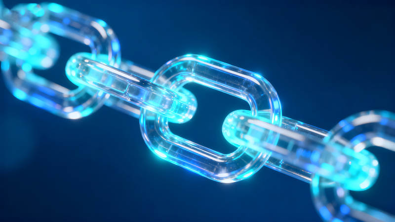 發(fā)光的鏈條連接在一起藍(lán)色背景-圖片