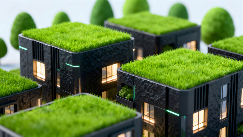 生态建筑群与绿色屋顶设计图片