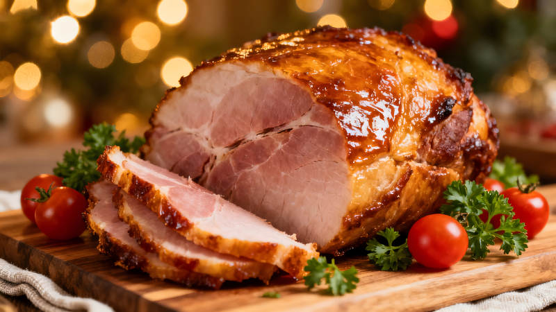 烤火腿切片配番茄和香菜-图片