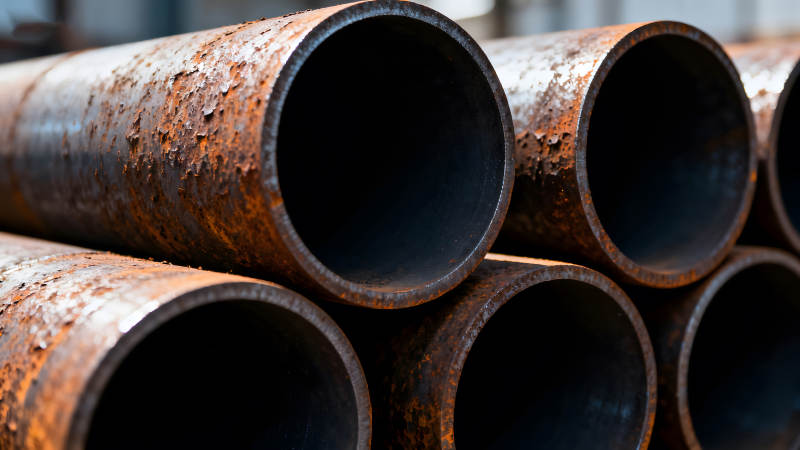 生锈的钢管特写堆叠-图片