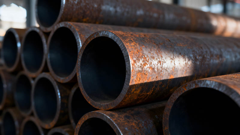 生锈的金属管道堆叠在一起-图片