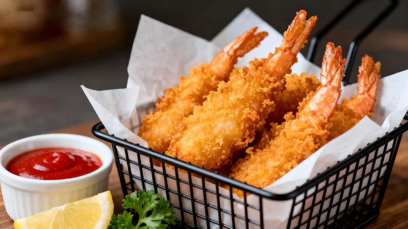 炸虾配番茄酱和柠檬-图片