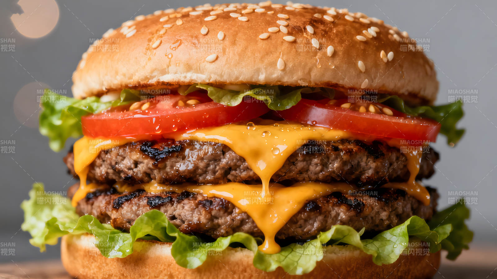 美味雙層芝士漢堡特寫-圖片