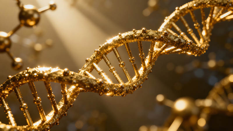 金色DNA螺旋結(jié)構(gòu)光線照耀-圖片