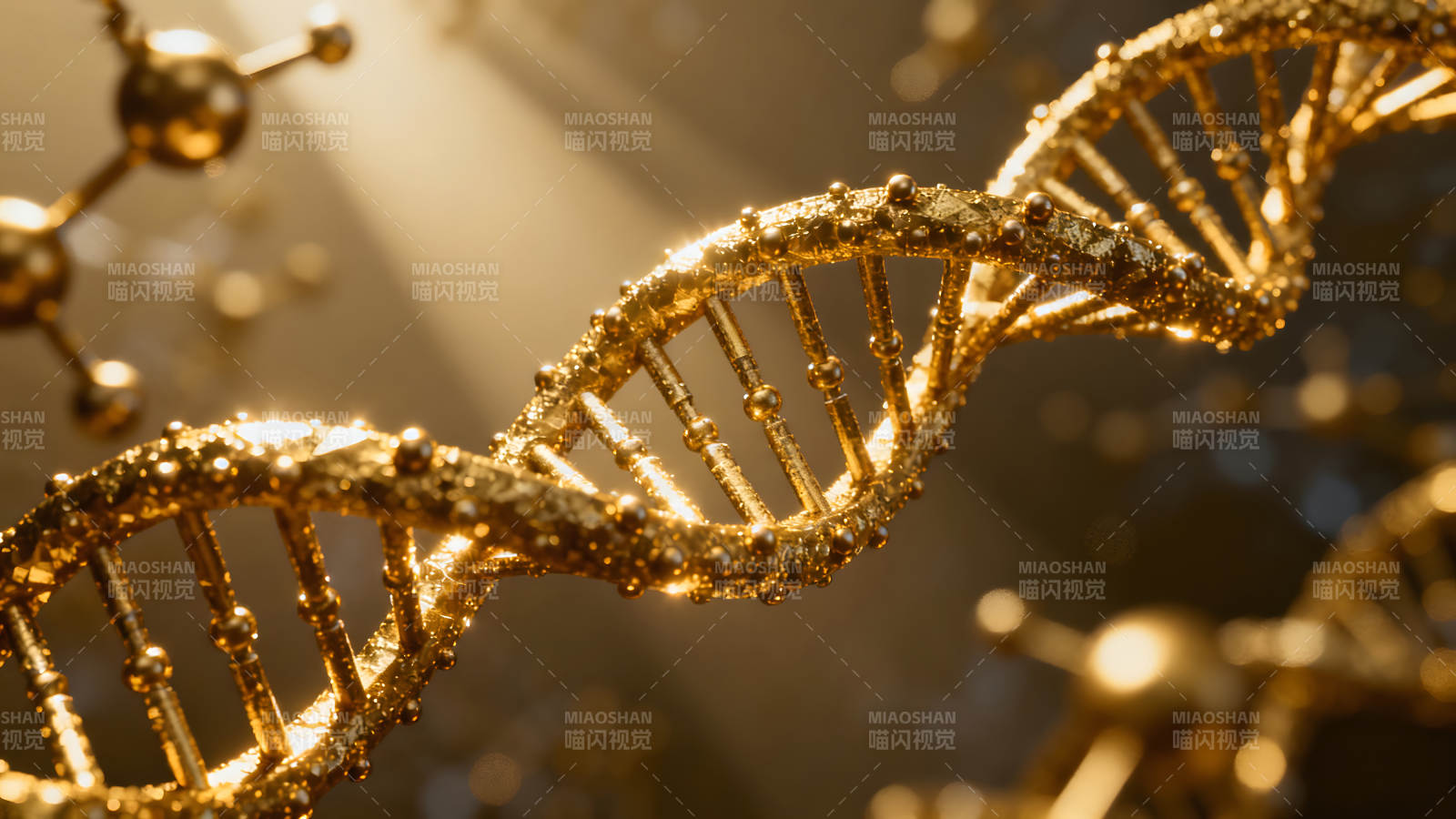 金色DNA螺旋結(jié)構(gòu)光線照耀-圖片