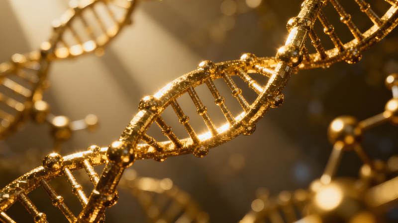 金色DNA螺旋结构艺术渲染-图片