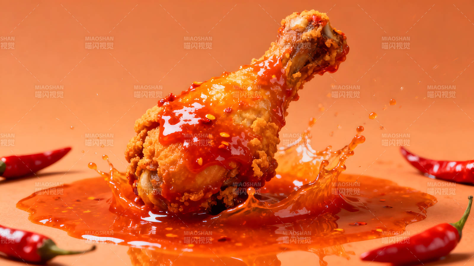 炸雞裹辣椒醬飛濺-圖片