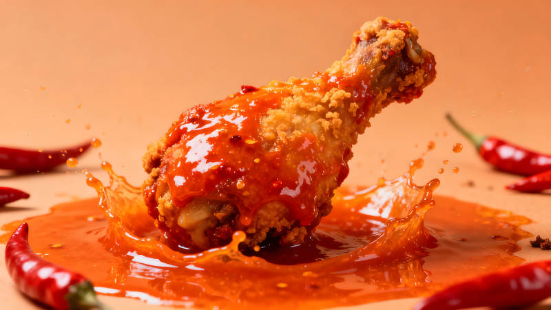 炸雞腿配辣醬美味誘人-圖片