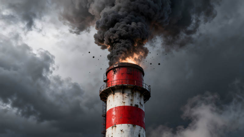 烟囱冒出浓烟污染环境-图片