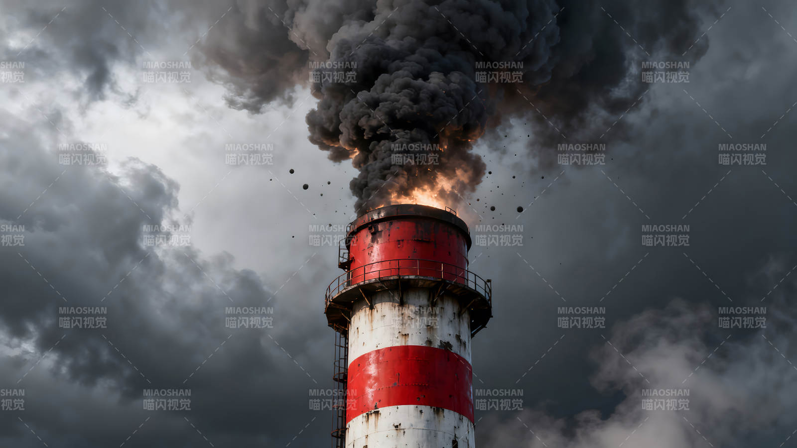 烟囱冒出浓烟污染环境-图片