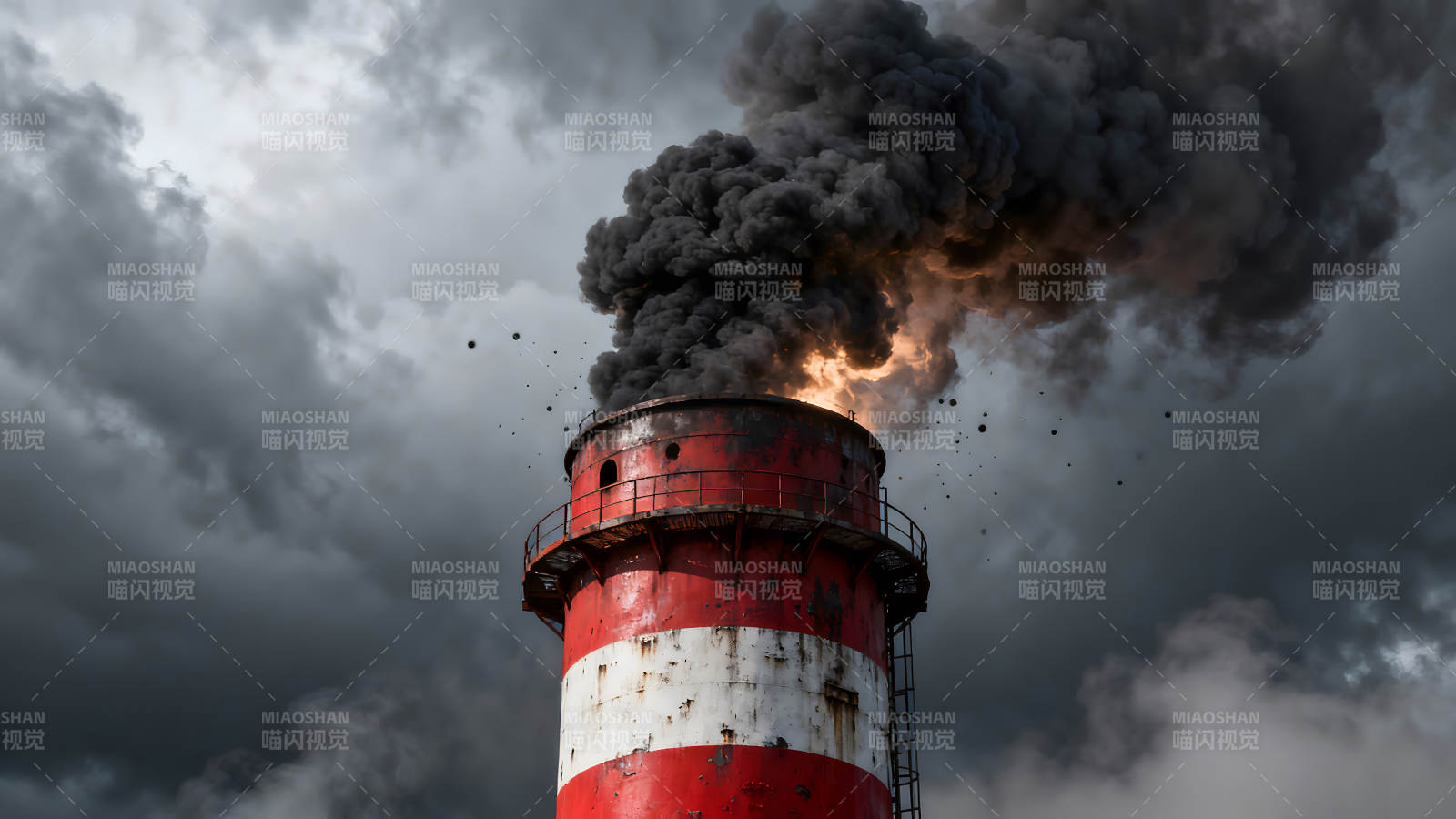 工厂烟囱排放浓烟污染环境-图片
