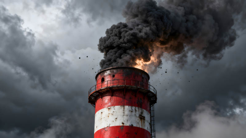 工厂烟囱排放浓烟污染环境-图片