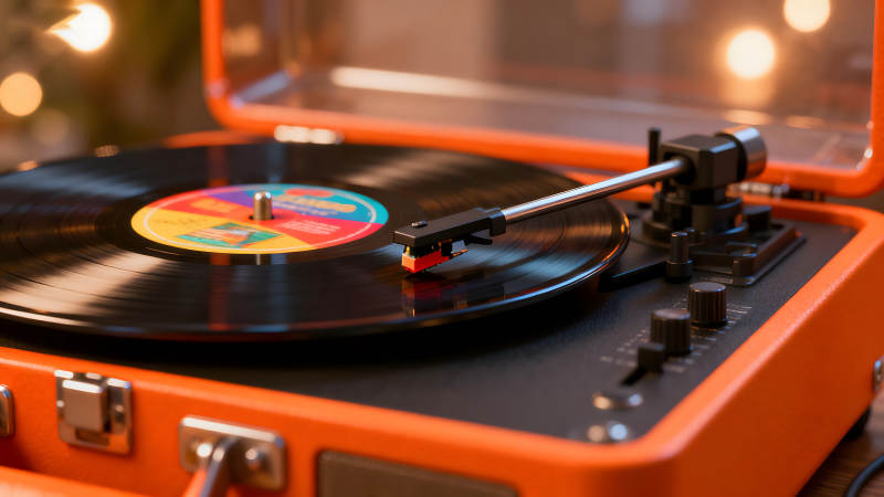 复古黑胶唱片机特写-图片