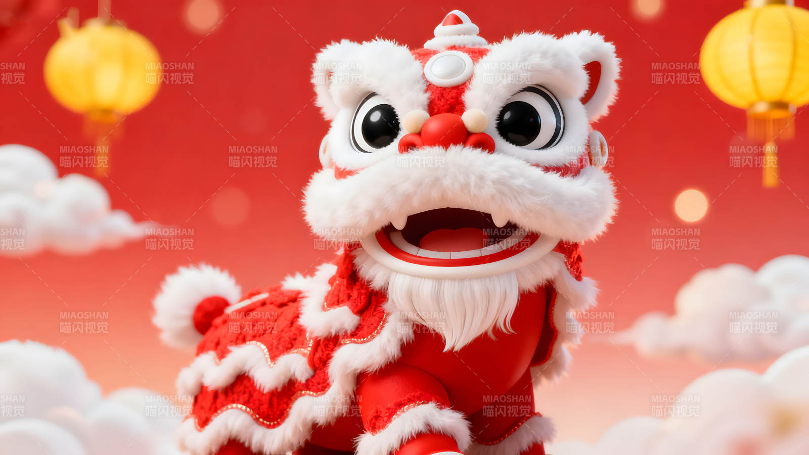 喜慶的舞獅形象慶祝新年-圖片