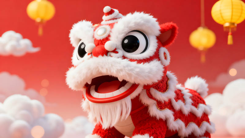 喜慶可愛的舞獅卡通形象-圖片