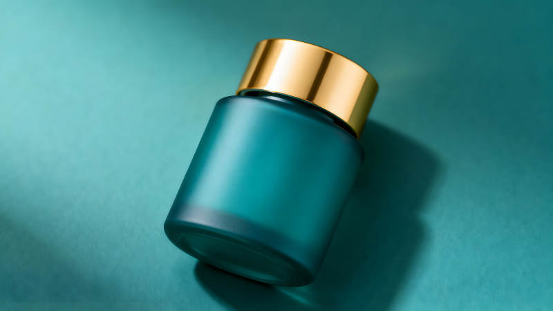 藍色磨砂香水瓶配金色蓋子-圖片