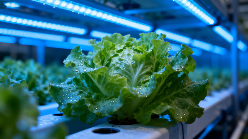 水培生菜在蓝光下生长图片