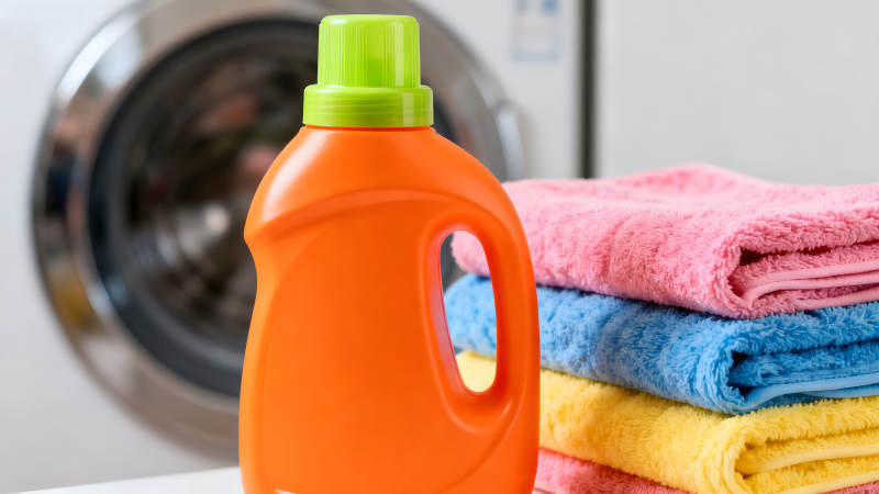 洗衣液和毛巾疊在一起的場景-圖片