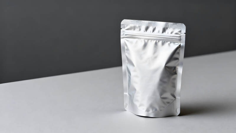 銀色包裝袋在灰白背景上-圖片