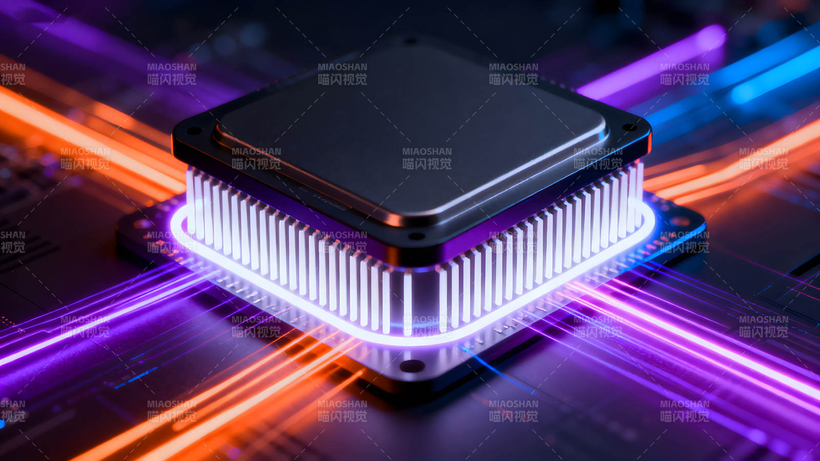 發光CPU芯片特寫圖-圖片