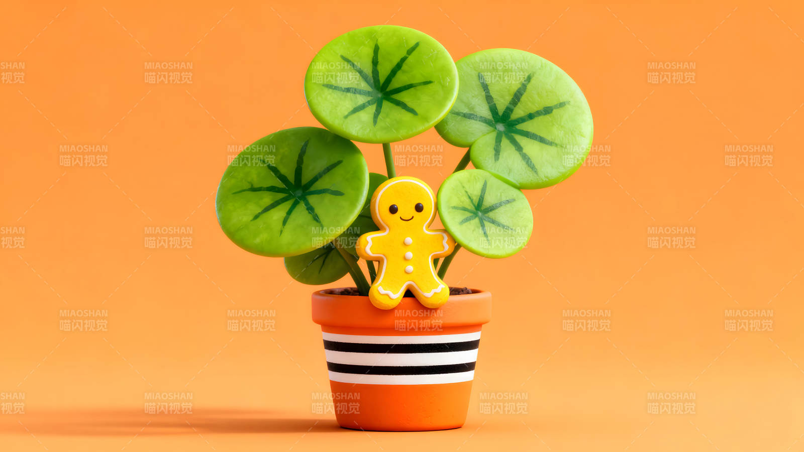 姜饼人盆栽橙色背景图片
