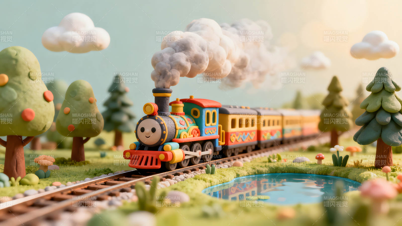 卡通小火车驶向风景-图片