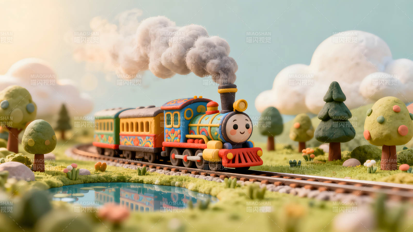 卡通小火车行驶在童话世界图片