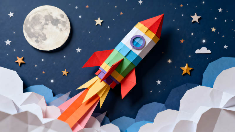 紙藝火箭飛向宇宙探索太空-圖片