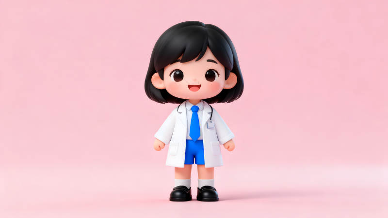 卡通醫生形象可愛甜美穿著藍色短褲-圖片