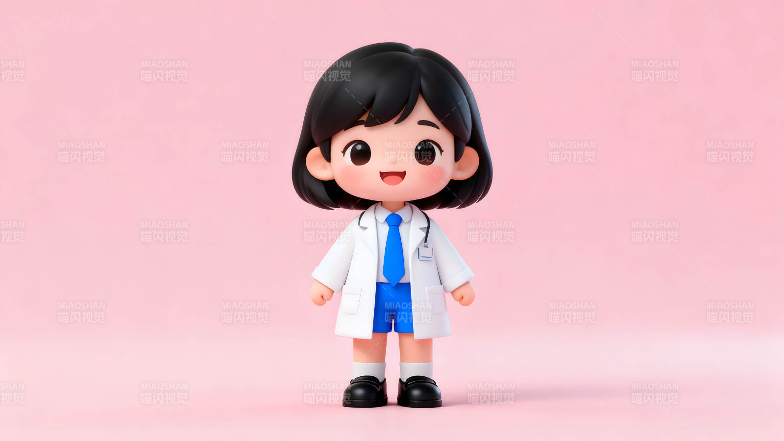 卡通醫生形象可愛甜美穿著藍色短褲-圖片