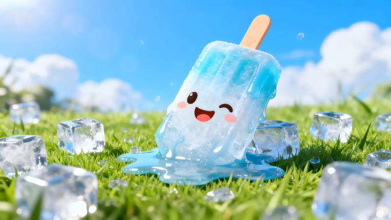 可愛冰棒融化在草地上圖片