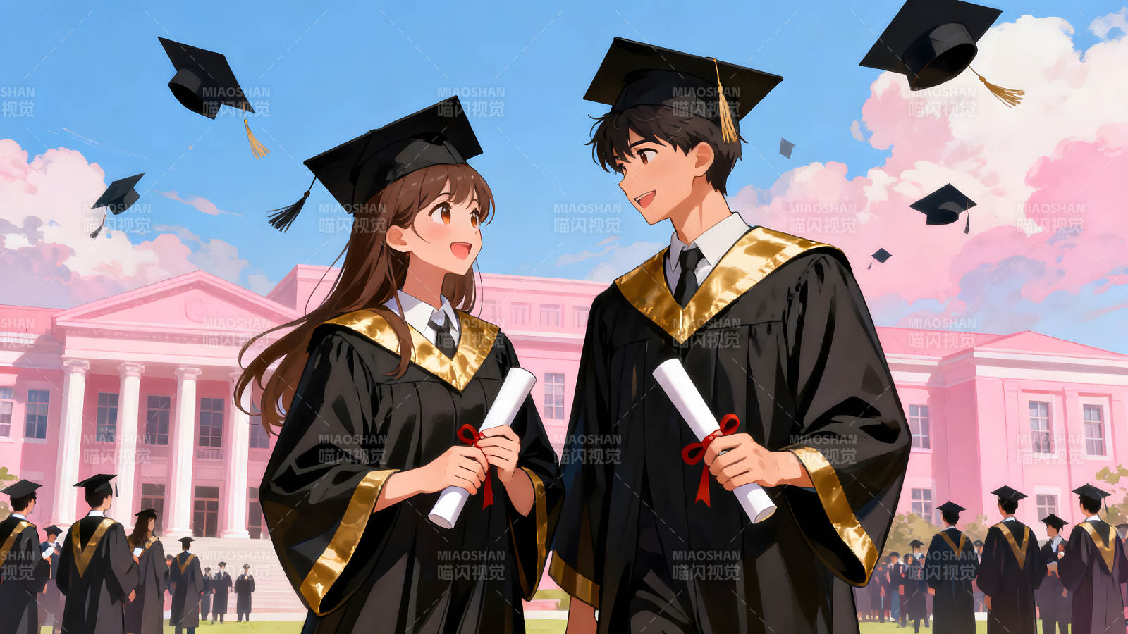 毕业季情侣合影留念喜悦洋溢图片