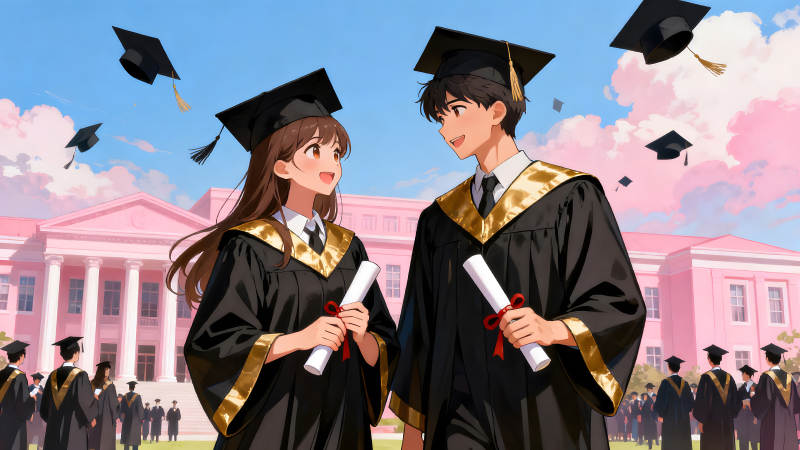 毕业季情侣合影留念喜悦洋溢-图片