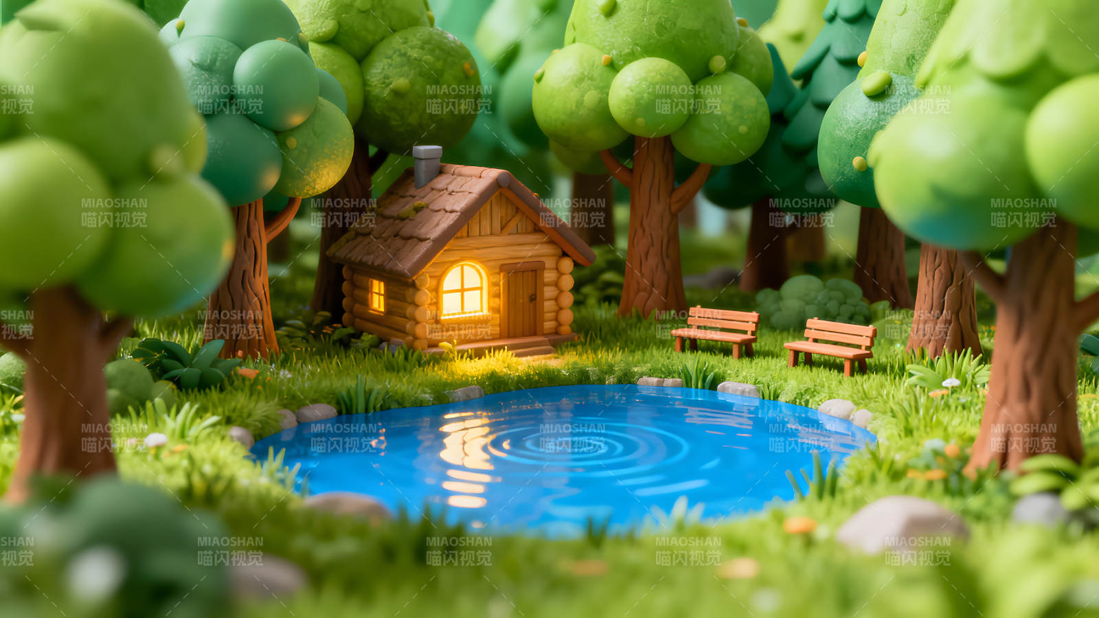 森林小屋宁静祥和的画面-图片