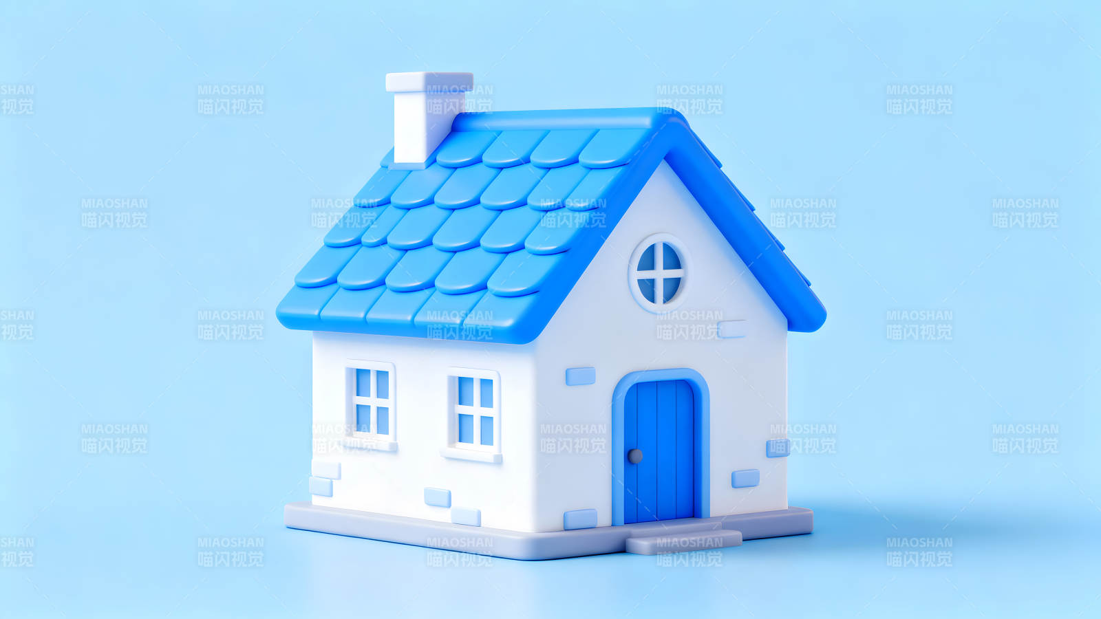 卡通风格的小房子蓝白色调-图片