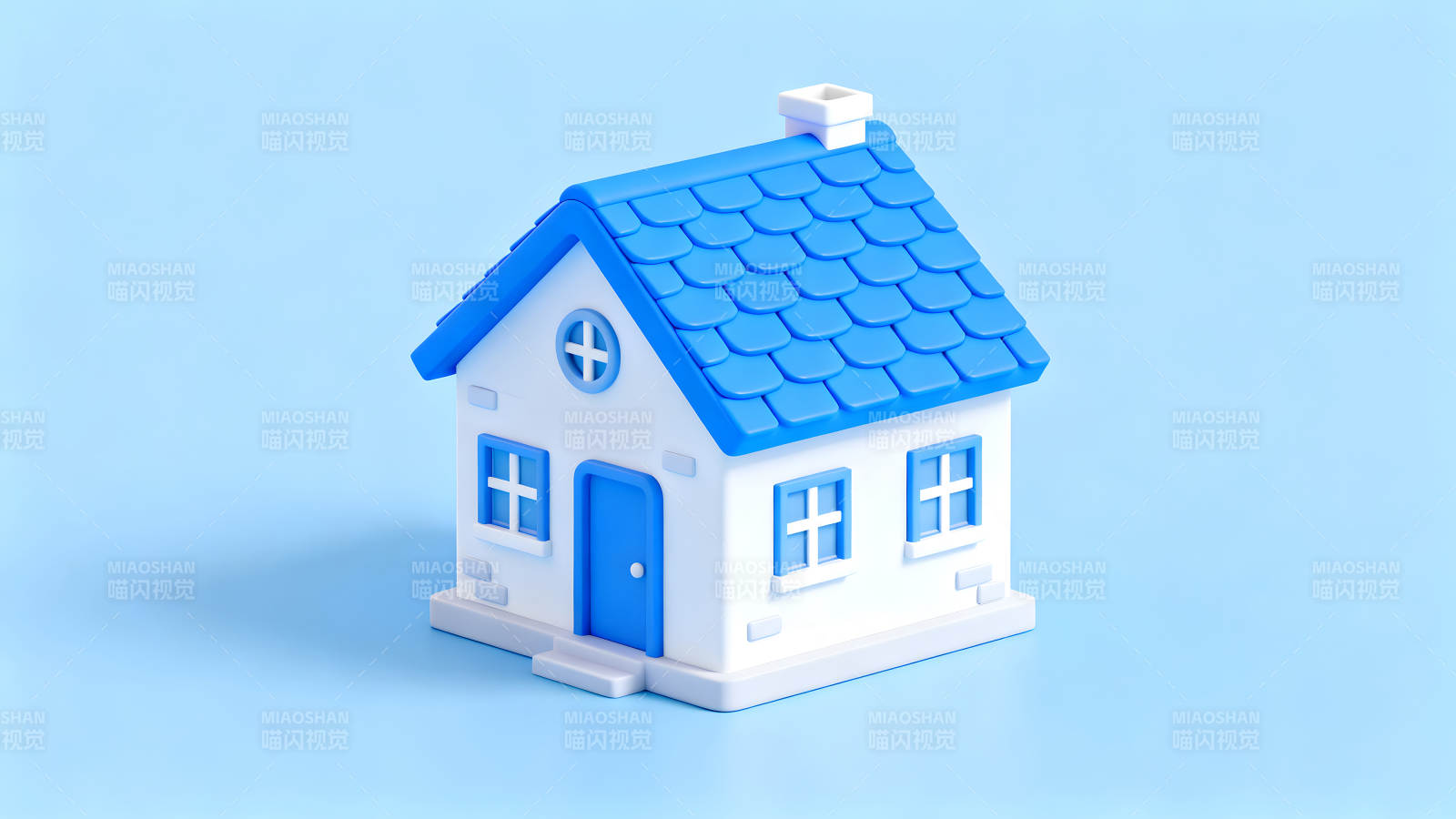 卡通風(fēng)格小房子在藍(lán)色背景上圖片
