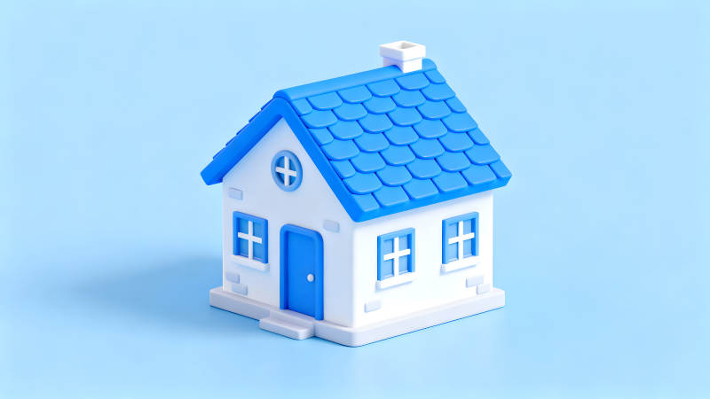 卡通風格小房子在藍色背景上-圖片